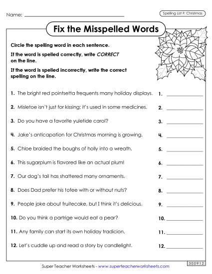 Correct or Incorrect? (Christmas) Spelling F Worksheet