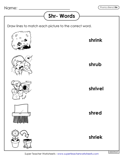 Matching Worksheet (Shr- Words)