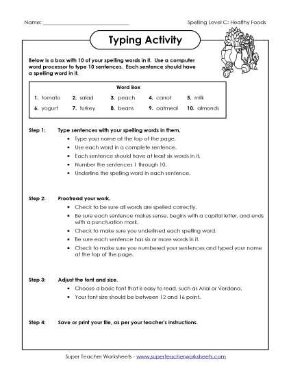 Typing Sentences (C-Healthy Foods)