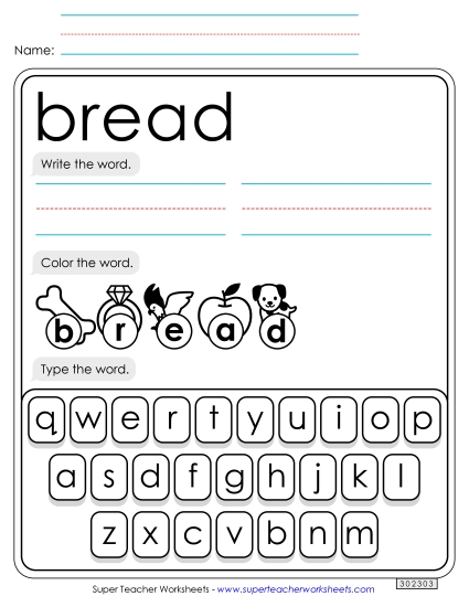 Write, Color, Type: Bread
