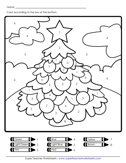Color-by-Number Picture: Tree Christmas Worksheet