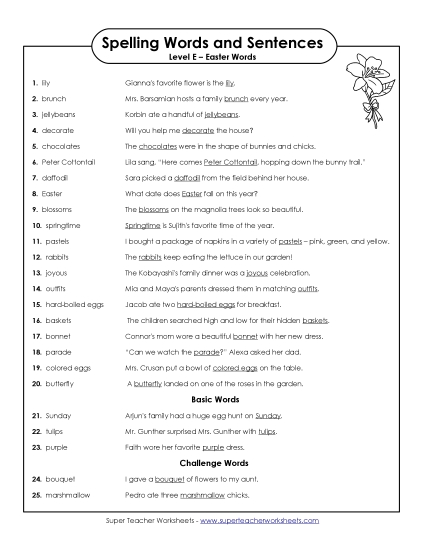 Spelling Test Sentences