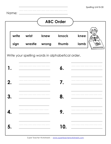 ABC Order: Write List (B-30)
