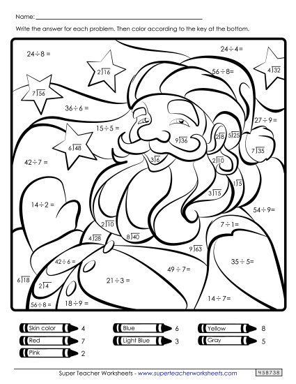 Division Math Picture: Santa Christmas Worksheet