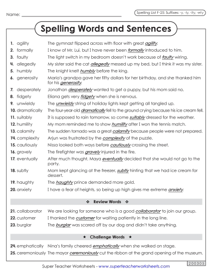 Spelling Sentences (F-25)