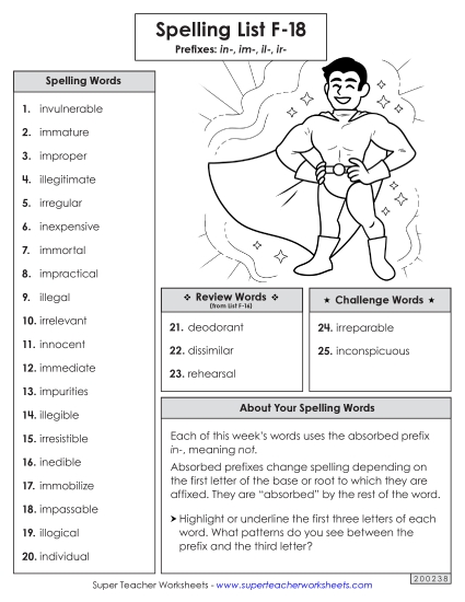 Spelling Word List (F-18)