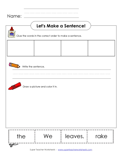 Build-a-Sentence: We rake the leaves. Sentences Basic Worksheet