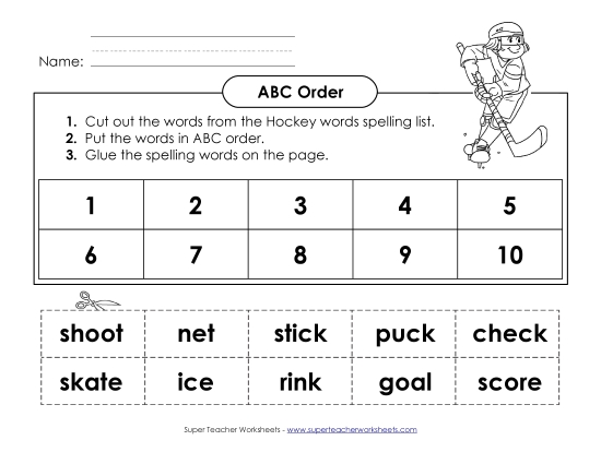 ABC Order: Cut and Glue (A-Hockey Words) 