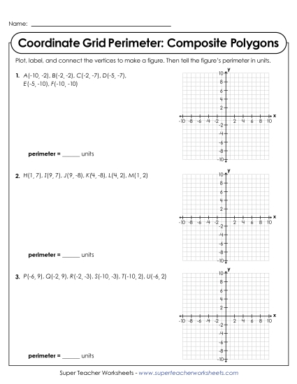 New Coordinate Grid Perimeter: Composite Polygons Worksheet