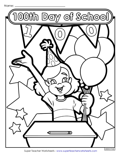 100th Day Girl Coloring Page