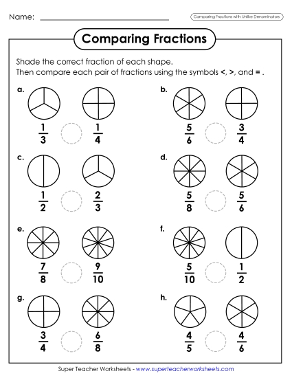Comparing Fractions Circles (Different Denominators)
