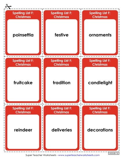 Flashcards (Christmas) Spelling F Worksheet
