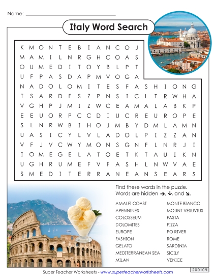 Italy Word Search