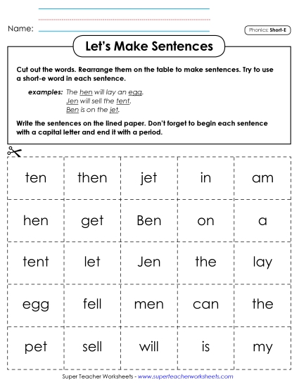 Let\'s Make Sentences: Short E Words