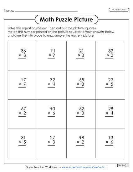 Math Puzzle Picture <br>(2-Digit Times 1-Digit Multiplication)