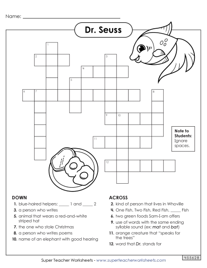 Dr. Seuss Crossword Puzzle