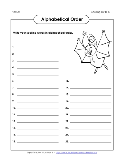 ABC Order: Write List (D-13)