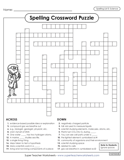 Science Spelling Crossword