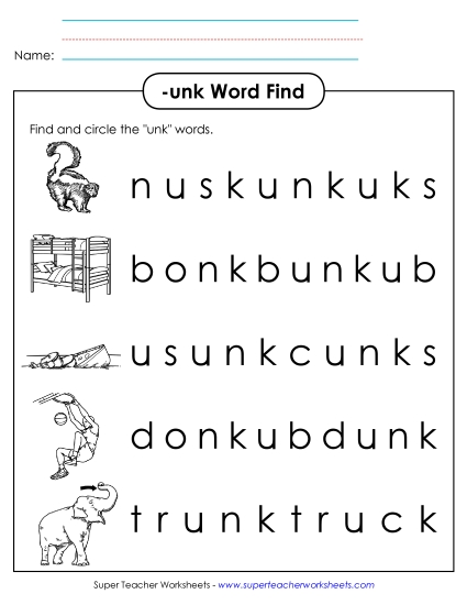 Circle the Words (-unk)