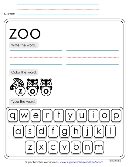 Write, Color, Type: Zoo