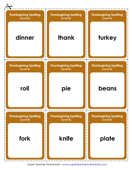Flashcards (B-Thanksgiving) Spelling B Worksheet