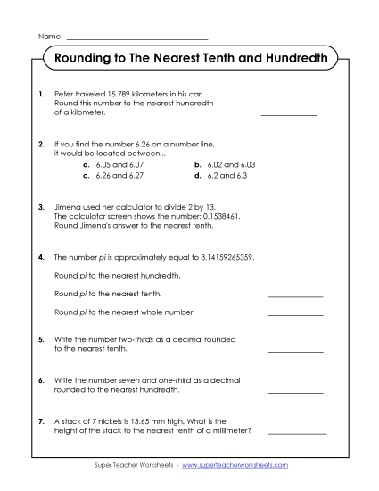 Questions: Rounding to Tenths & Hundredths
