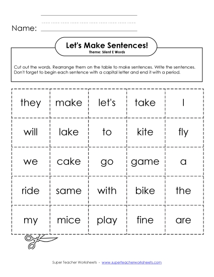 Sentence Building Cards (Silent E)