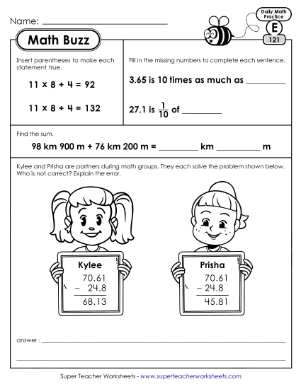 Math Buzz: Week 25<br>Worksheets 121 through 125