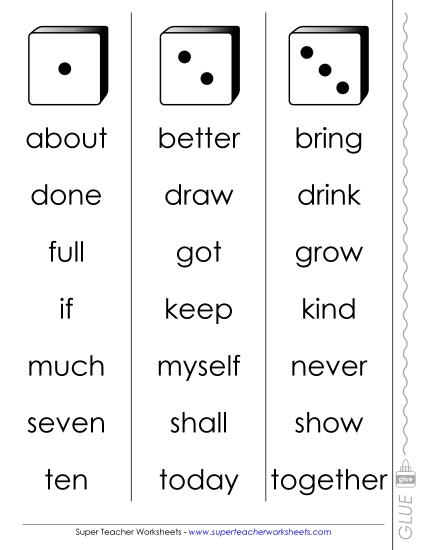 Dolch Dice Fluency Game:<br>Level 3