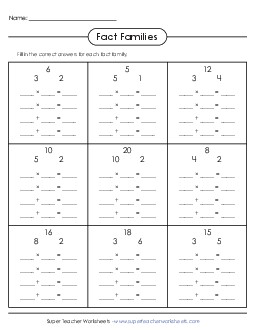 Working With Fact Families Free 3rd Grade Math Worksheet
