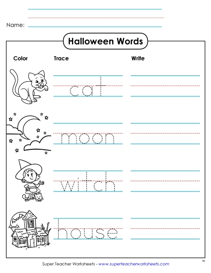 Trace-and-Write Halloween Worksheet