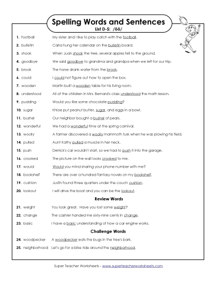 Spelling Test Sentences (D-5)