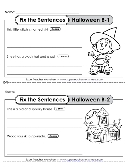 Fix the Sentences: Halloween (Grade 2) Worksheet