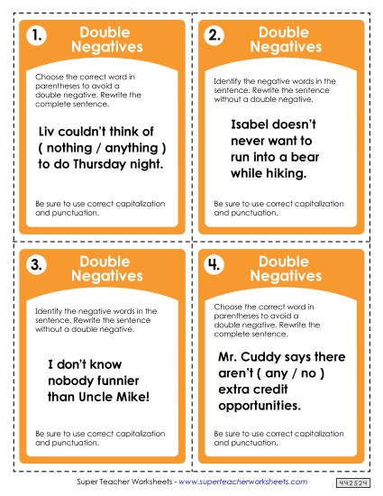 Double Negatives Task Cards