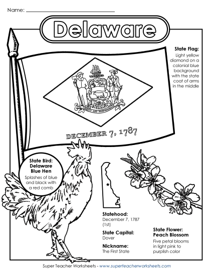 Delaware State Symbols Coloring Page