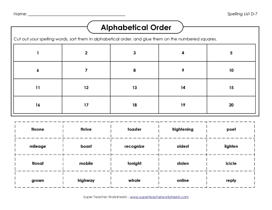 Alphabetical Order: Cut-Glue (D-7)