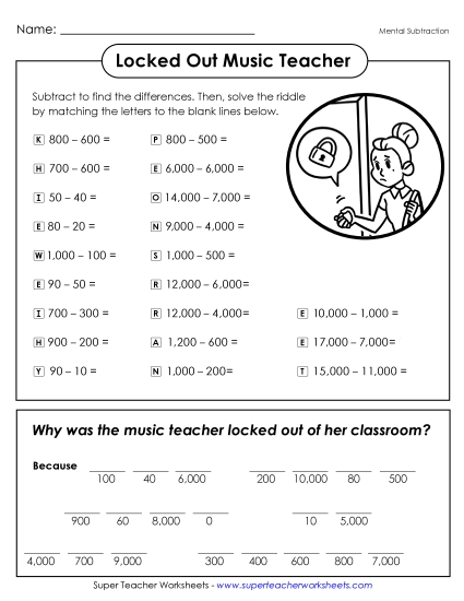 Locked Out Teacher<br>(Mental Subtraction)