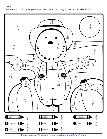 Simplifying Fractions: Scarecrow Worksheet