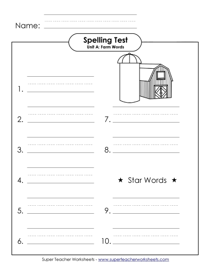 Spelling Test (A-Farm Words) 