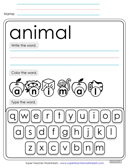 Write, Color, Type: Animal