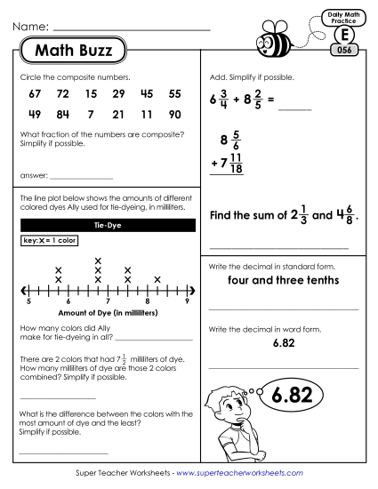 Math Buzz: Week 12<br>Worksheets 56 through 60