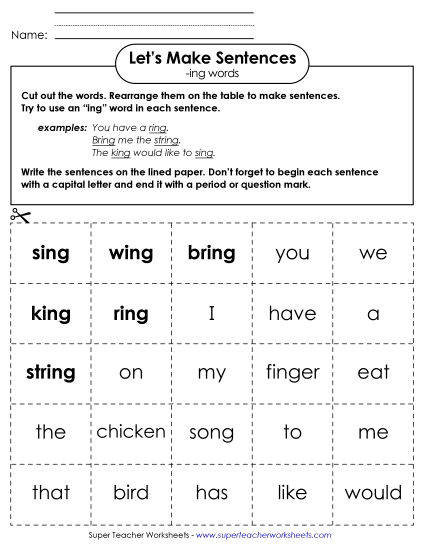 Make Sentences: Word Cards (-ing)