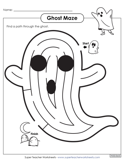 Ghost Maze (Easy) Halloween Worksheet