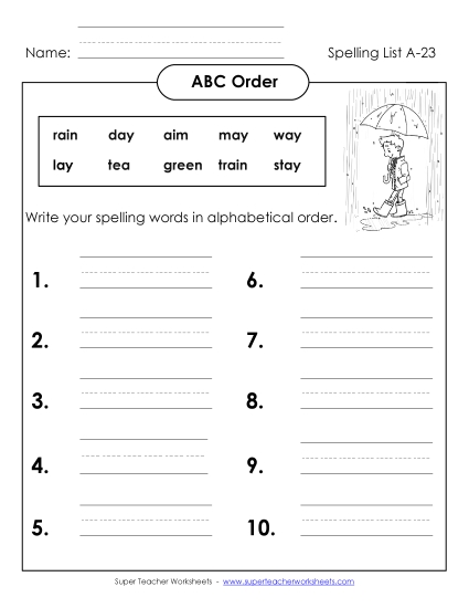ABC Order: Write List (A-23)