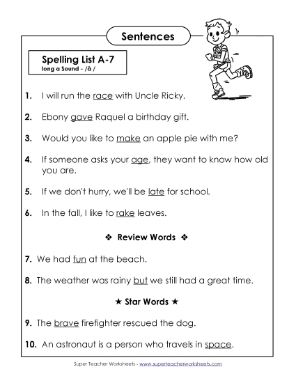Spelling Test Sentences (A-7)