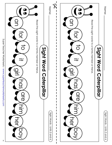 Sight Word Caterpillar:<br>Units 5 and 6