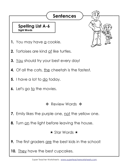 Spelling Test Sentences (A-6)