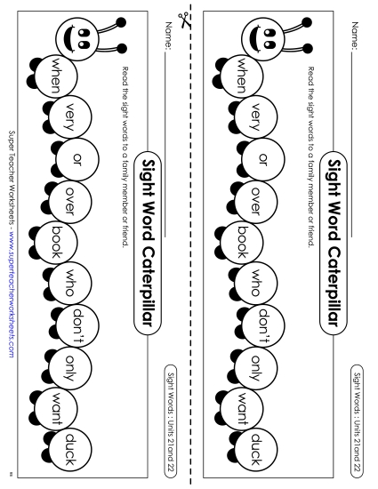 Sight Word Caterpillar:<br>Units 21 and 22