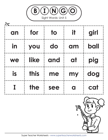 Sight Word Bingo (Unit 5)