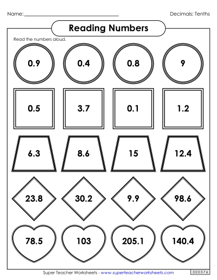 Reading Numbers - Tenths